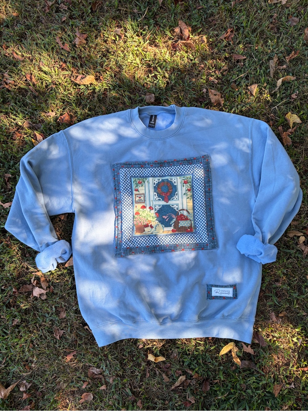 Grannycore Upcycled Country Kitty Front Porch Sweatshirt Large